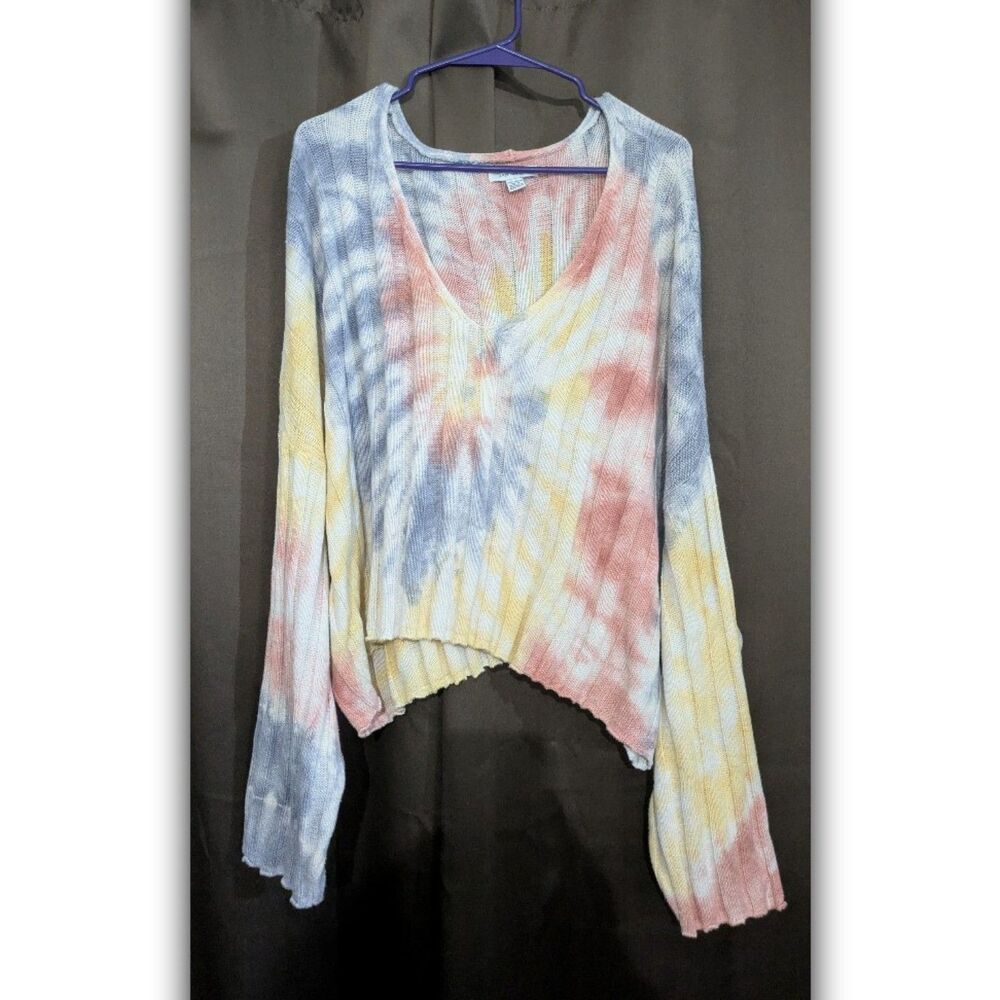 American Eagle Tie Dye Crop Sweater Long Sleeve Size XXL V-Neck Dopamine
